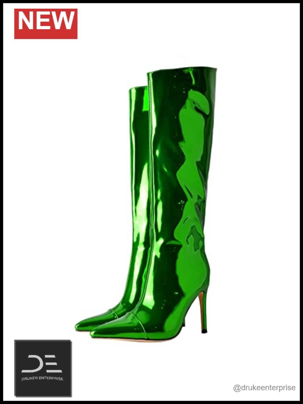 Wide Calf Knee High Boots Women Stiletto Heel Metallic Leather Zipper - Picture 5 of 6